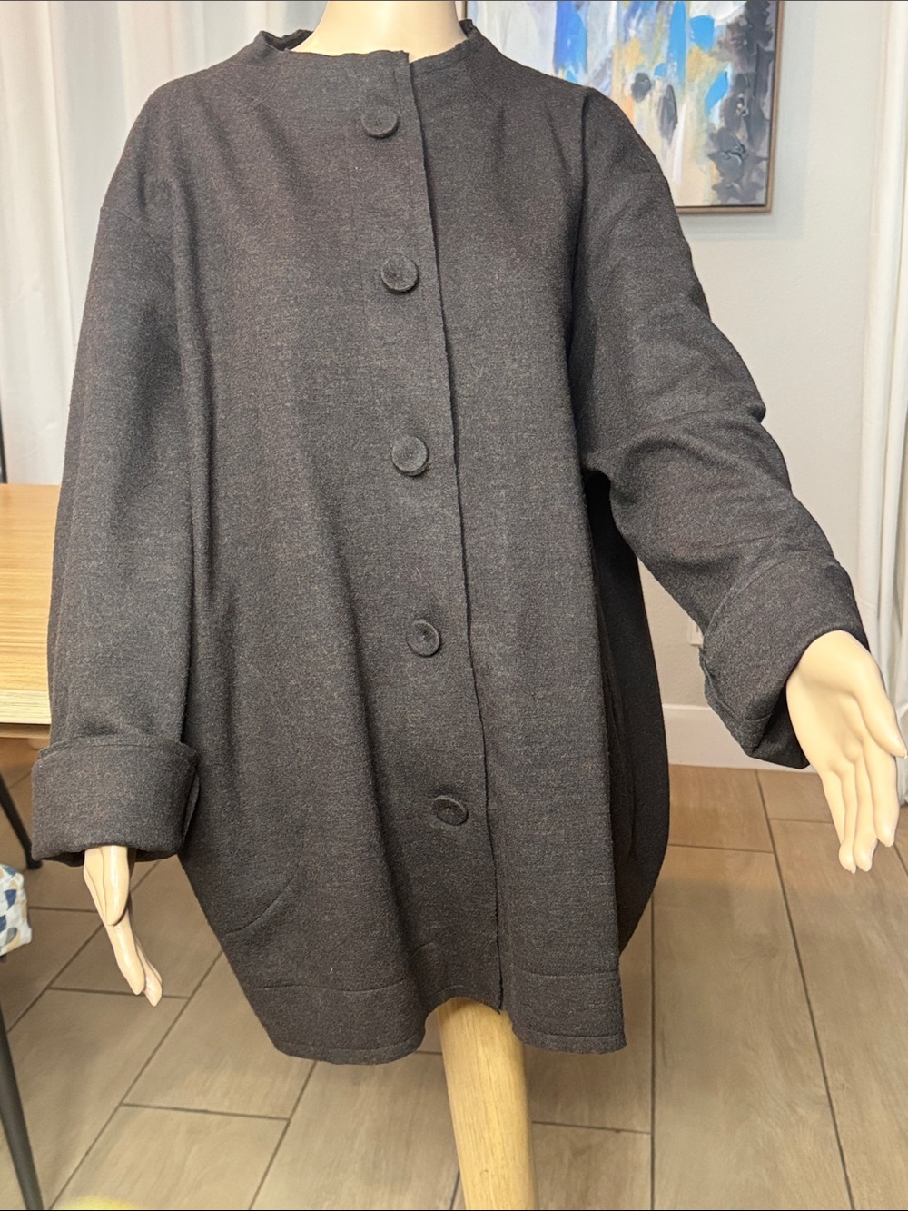Eileen Fisher XL 100% Wool Brown Swing Jacket Coat Lagenlook